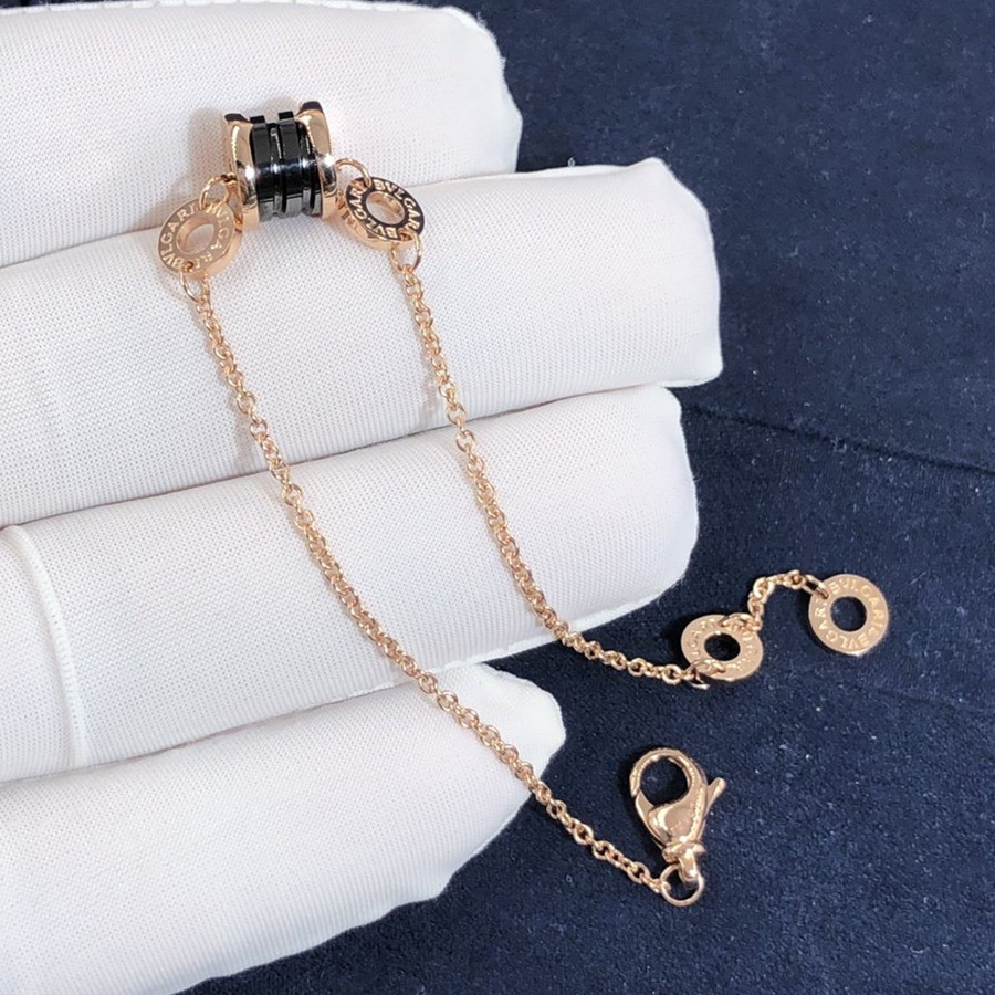 Bracelet souple Bvlgari B.zero1 personnalisé en or rose 18 carats et céramique noire