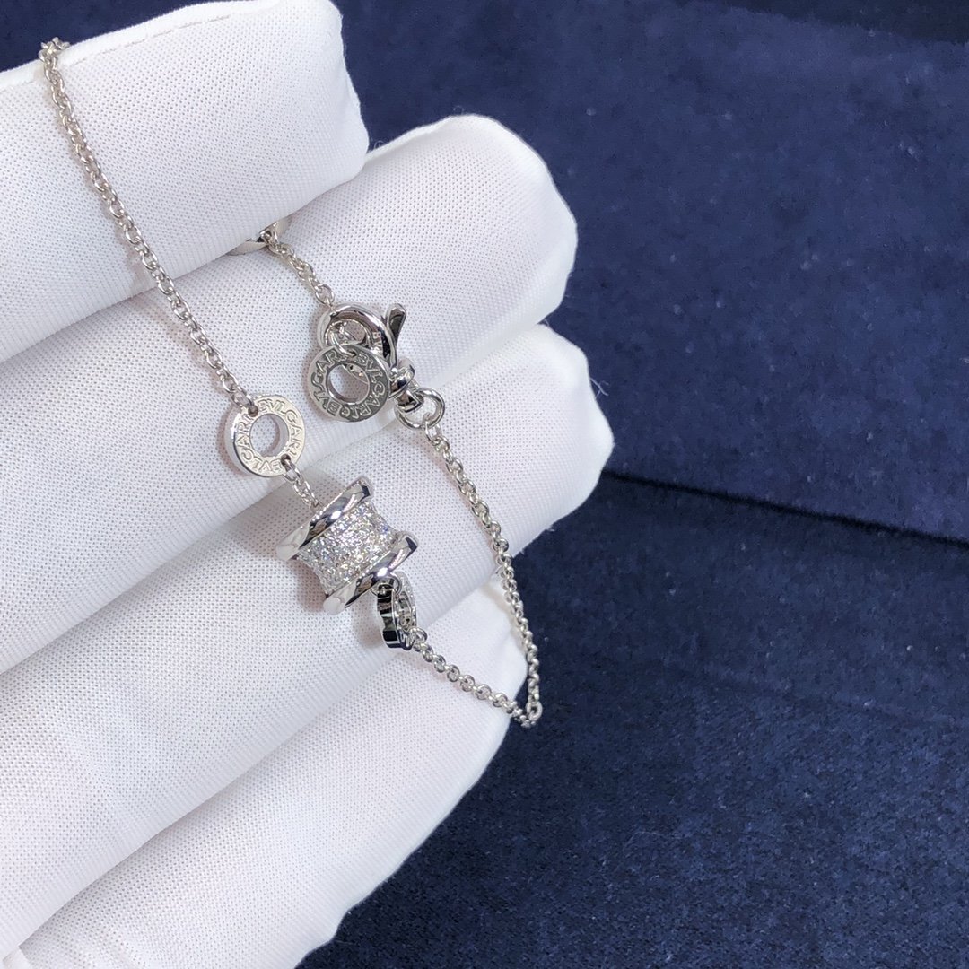 Bracelet souple Bvlgari B.zero1 sur mesure en or blanc 18 carats et diamants pavés sur spirale