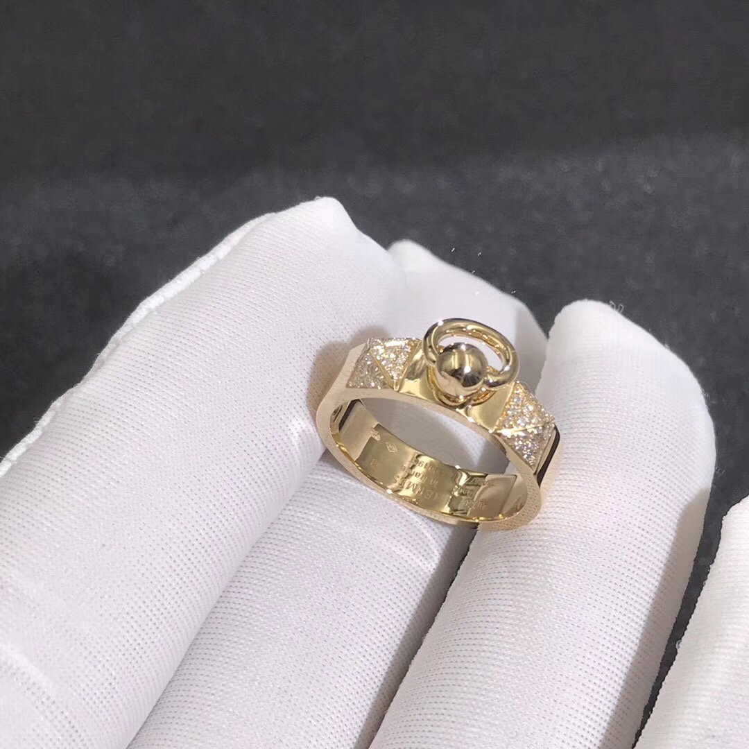 خاتم هيرميس كولير دي شين مصنوع حسب الطلب من الذهب الأصفر عيار 18 قيراطًا و 48 الماس,نموذج صغير