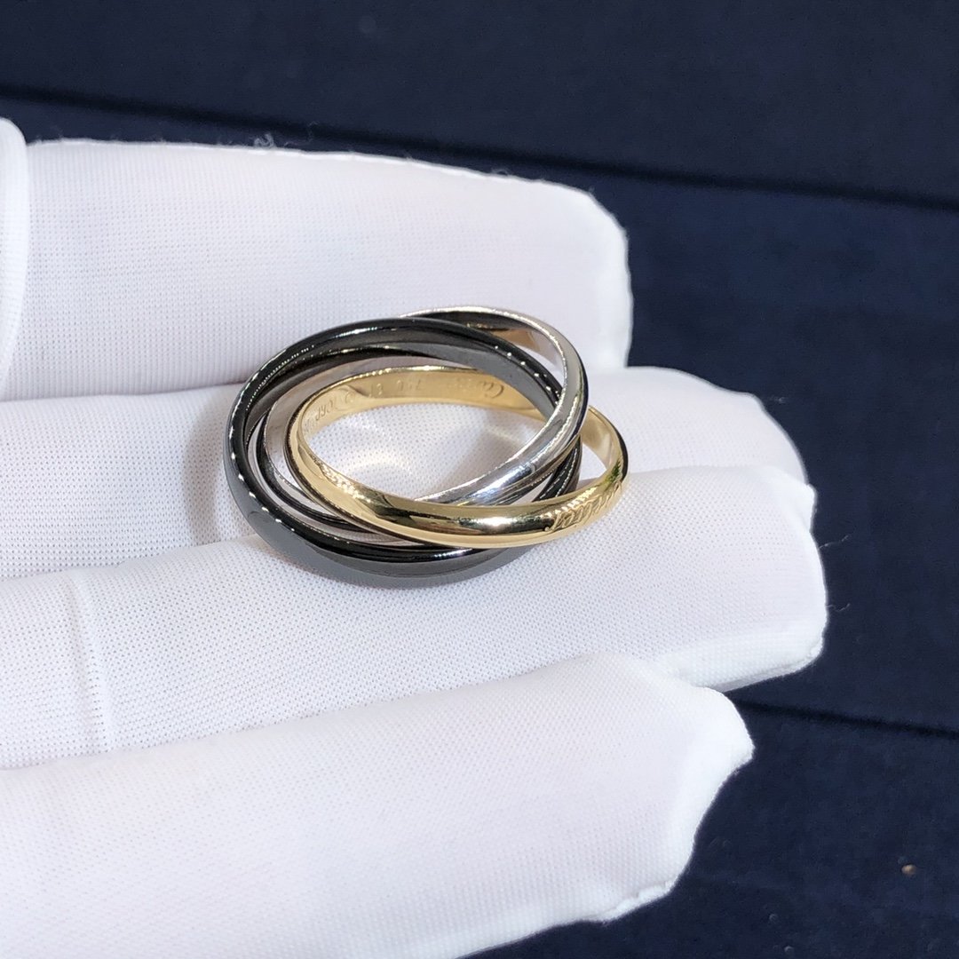 خاتم كارتييه ترينيتي مخصص من الذهب الأبيض عيار 18 قيراطًا,18ك الذهب الأصفر والسيراميك الأسود,نموذج متوسط
