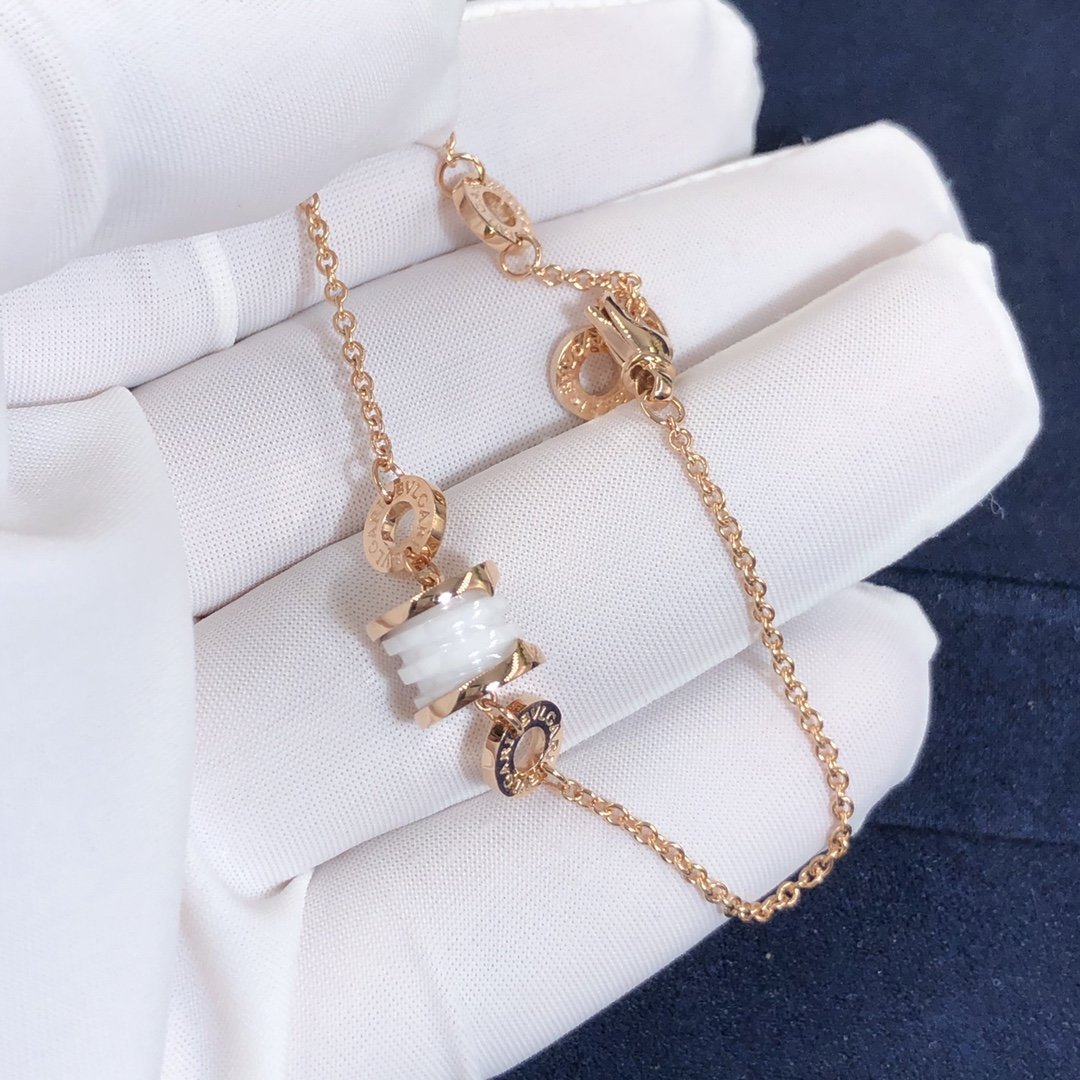 Bulgari B.zero1 Bracelet souple sur mesure en or rose 18 carats et céramique blanche