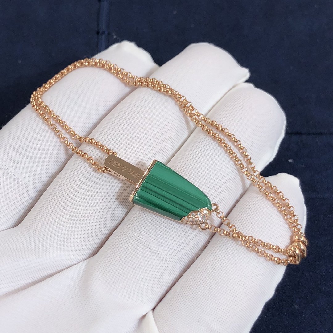 Personnalisez le bracelet souple Bvlgari Bvlgari Gelati en or rose 18 carats avec diamants de malachite et pavé