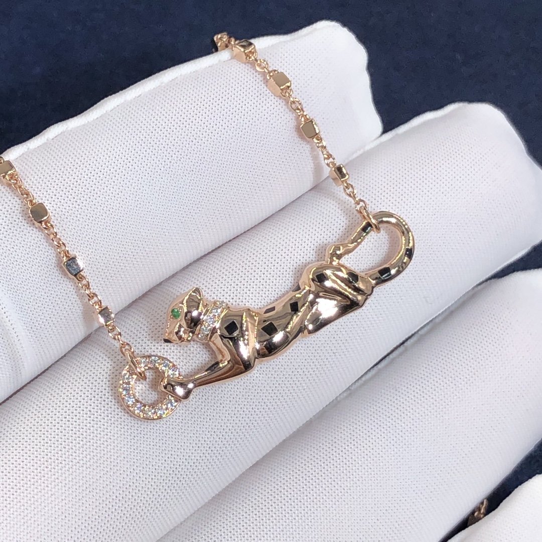 Collier Panthere de Cartier sur mesure en or rose 18 carats,Laque noire,Grenats et diamants tsavorite