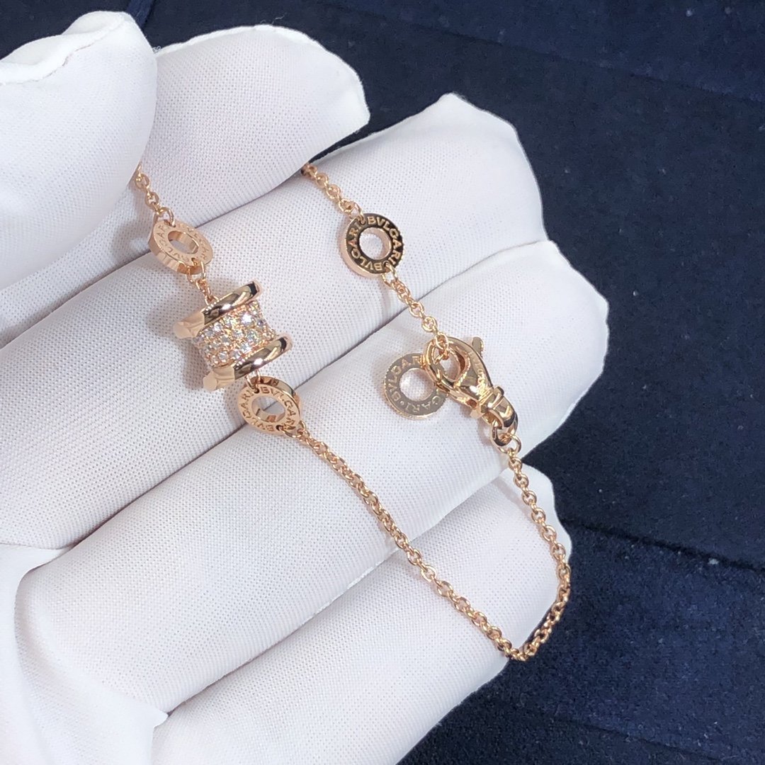 Bulgari B.zero1 Bracelet souple sur mesure en or rose 18 carats et diamants pavés sur spirale