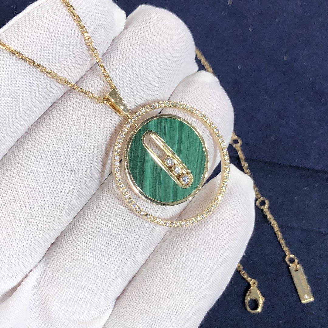 Collier Messika Lucky Move sur mesure en or jaune 18K,Malachite et diamants