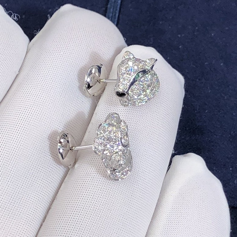 أقراط Panthère de Cartier الفاخرة المصنوعة حسب الطلب من الذهب الأبيض عيار 18 قيراطًا,الزمرد,مرصوف أونيكس وألماس