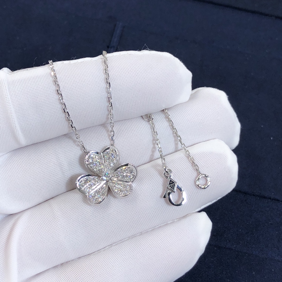 فان كليف حسب الطلب & قلادة Arpels Frivole من الذهب الأبيض عيار 18 قيراطًا وألماس دائري,نموذج صغير