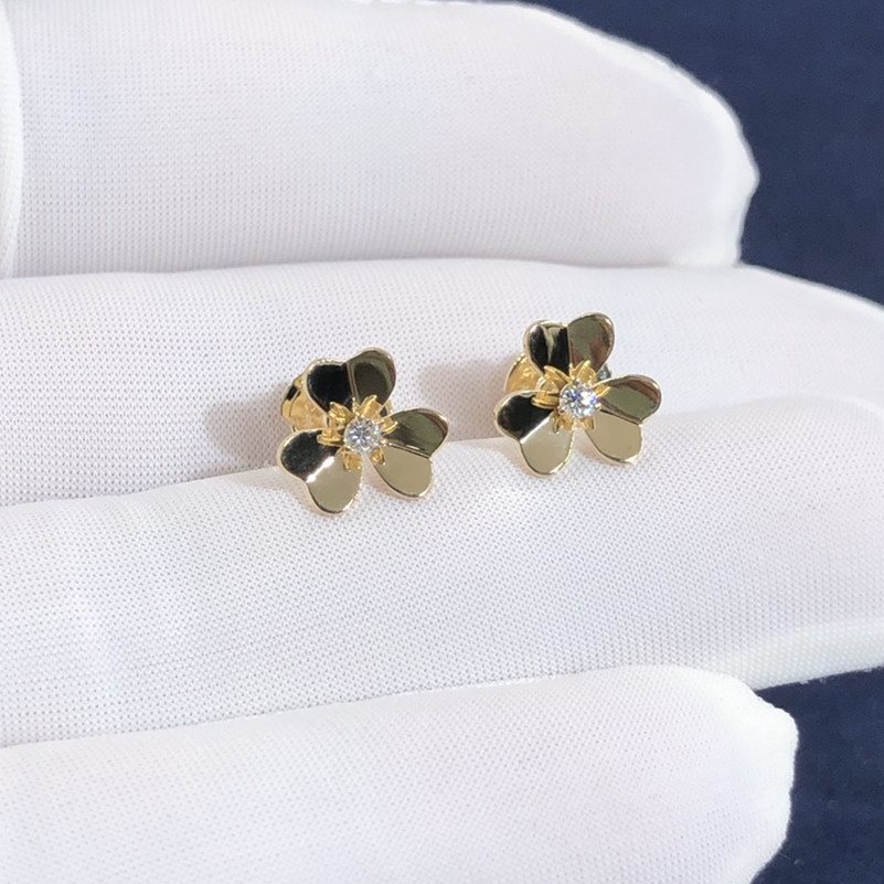 فان كليف صنع حسب الطلب & أقراط Arpels Frivole من الذهب الأصفر عيار 18 قيراطًا مع الماس,نموذج صغير