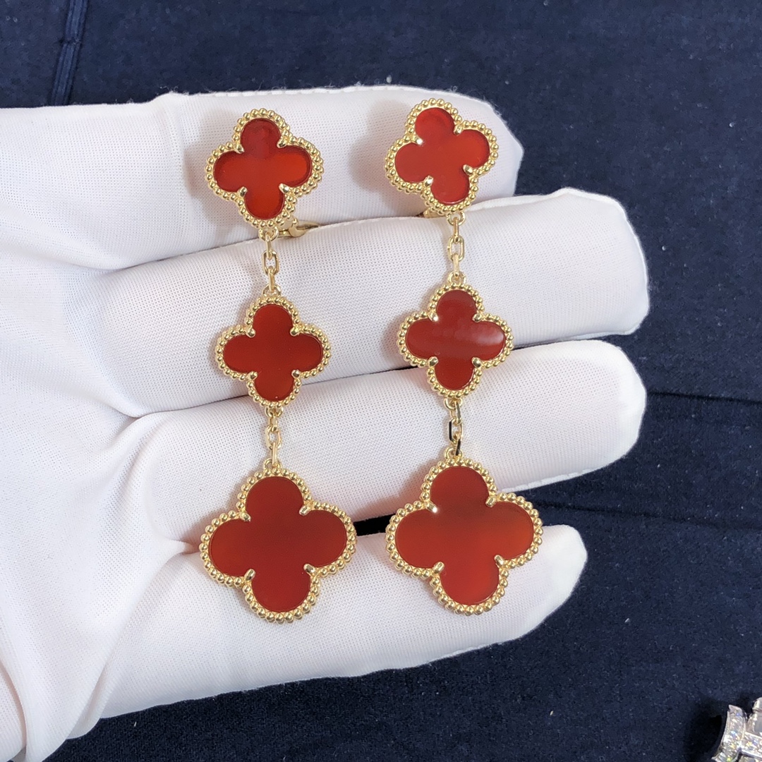 صنع مخصص VCA Magic Alhambra 3 أقراط الزخارف من الذهب الوردي عيار 18 قيراط والعقيق