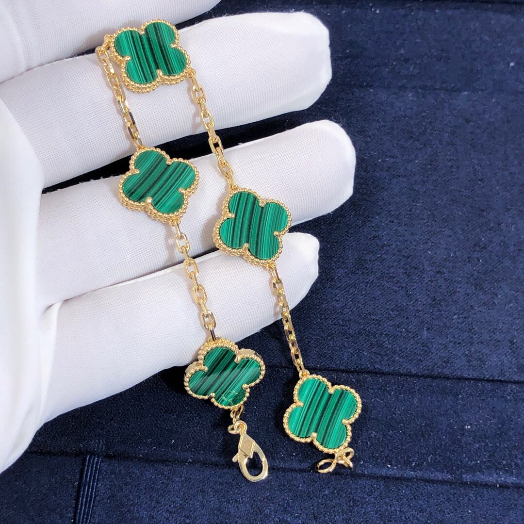 Van Cleef sur mesure & Arpels Vintage Alhambra 5 Bracelet Motifs en or jaune 18 carats avec malachite