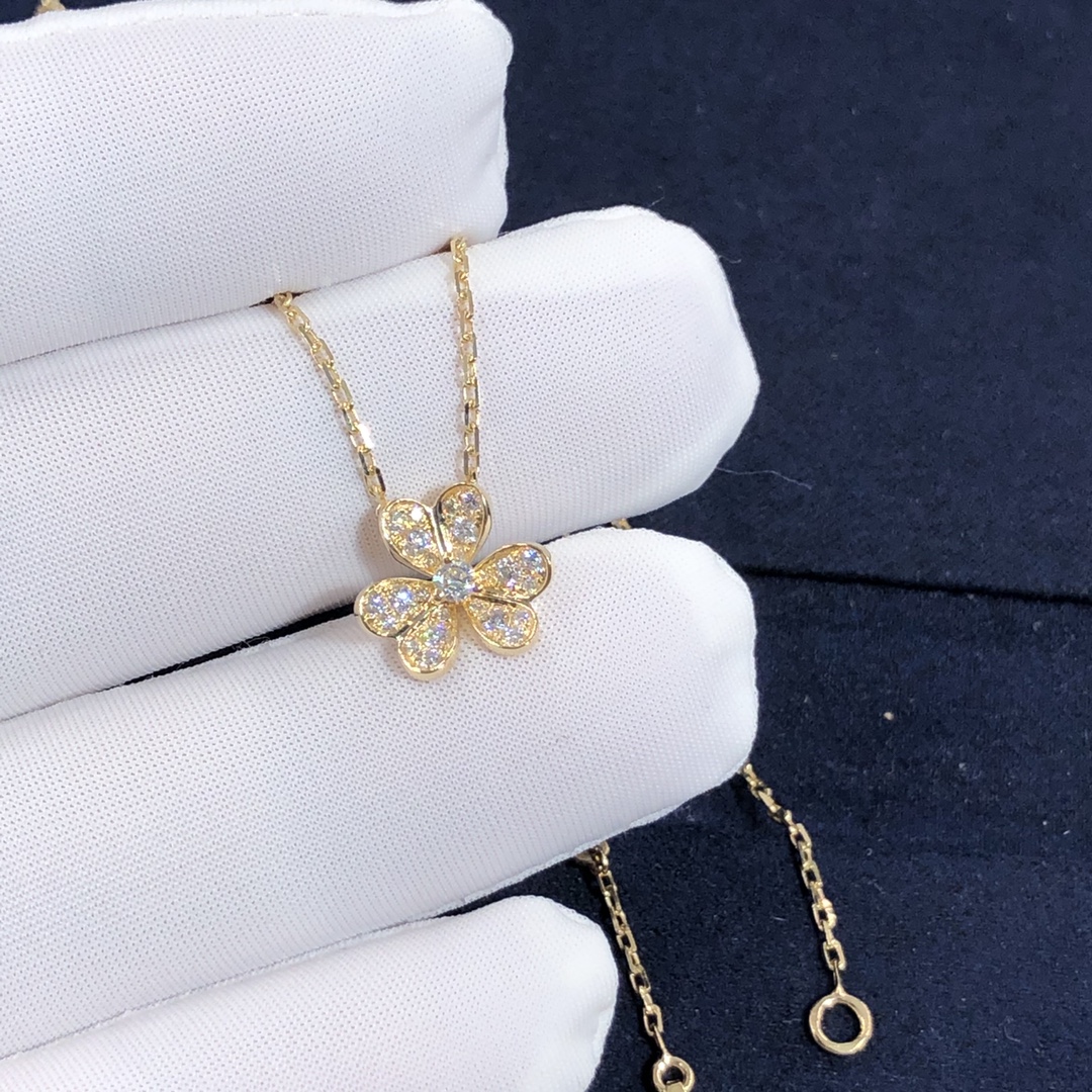 فان كليف صنع حسب الطلب & قلادة Arpels Frivole من الذهب الأصفر عيار 18 قيراطًا وألماس دائري,نموذج صغير