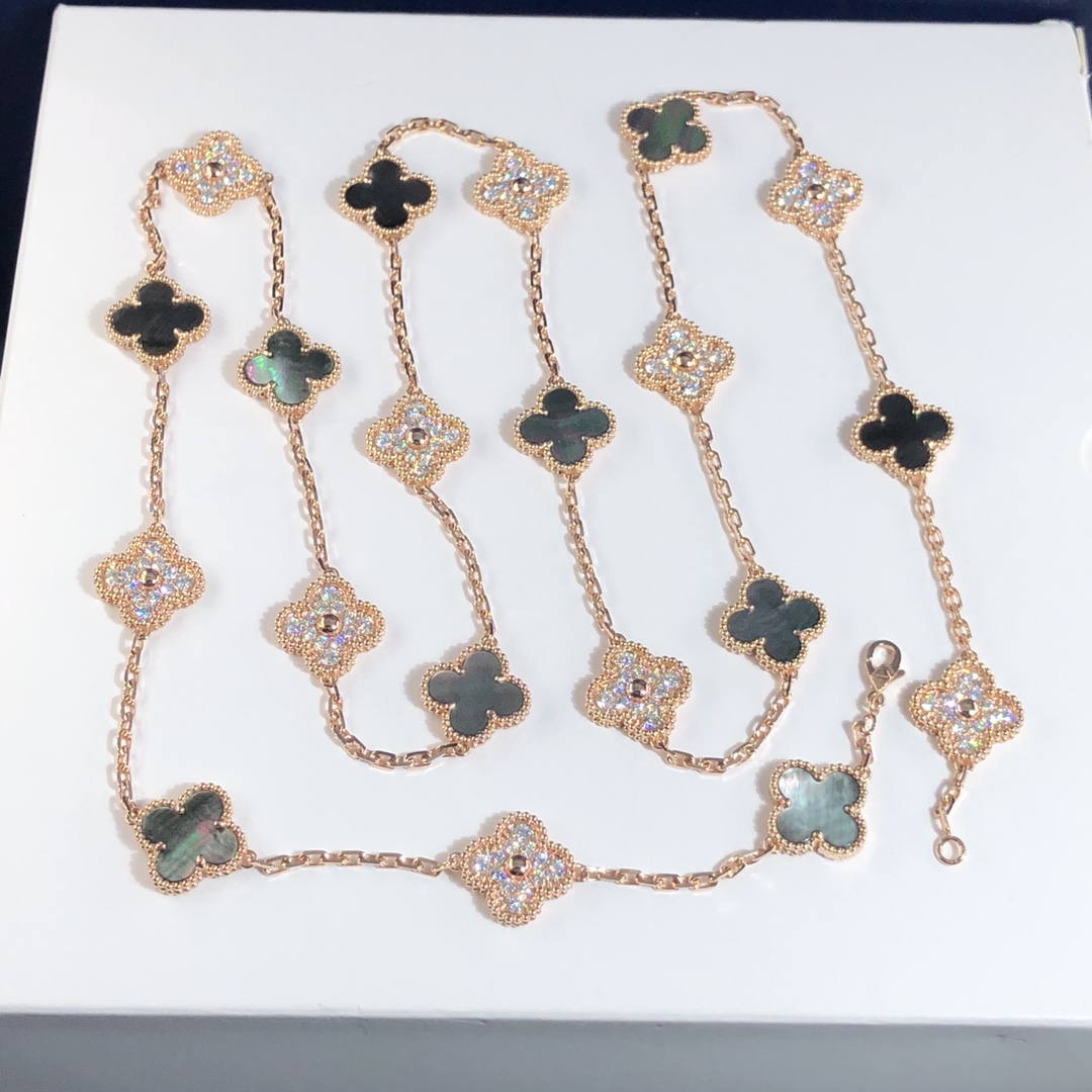 Van Cleef sur mesure & Arpels Vintage Alhambra 20 Collier Motifs en or rose 18 carats avec nacre grise et diamants