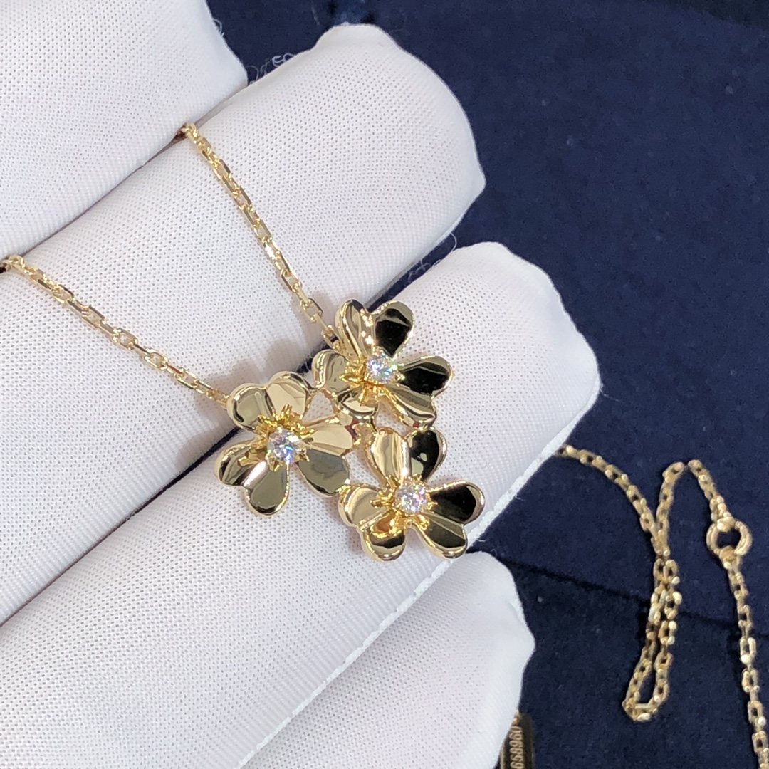 Van Cleef & Arpels Frivole 3 Pendentif fleurs sur mesure en or jaune 18 carats avec diamants ronds,Mini modèle