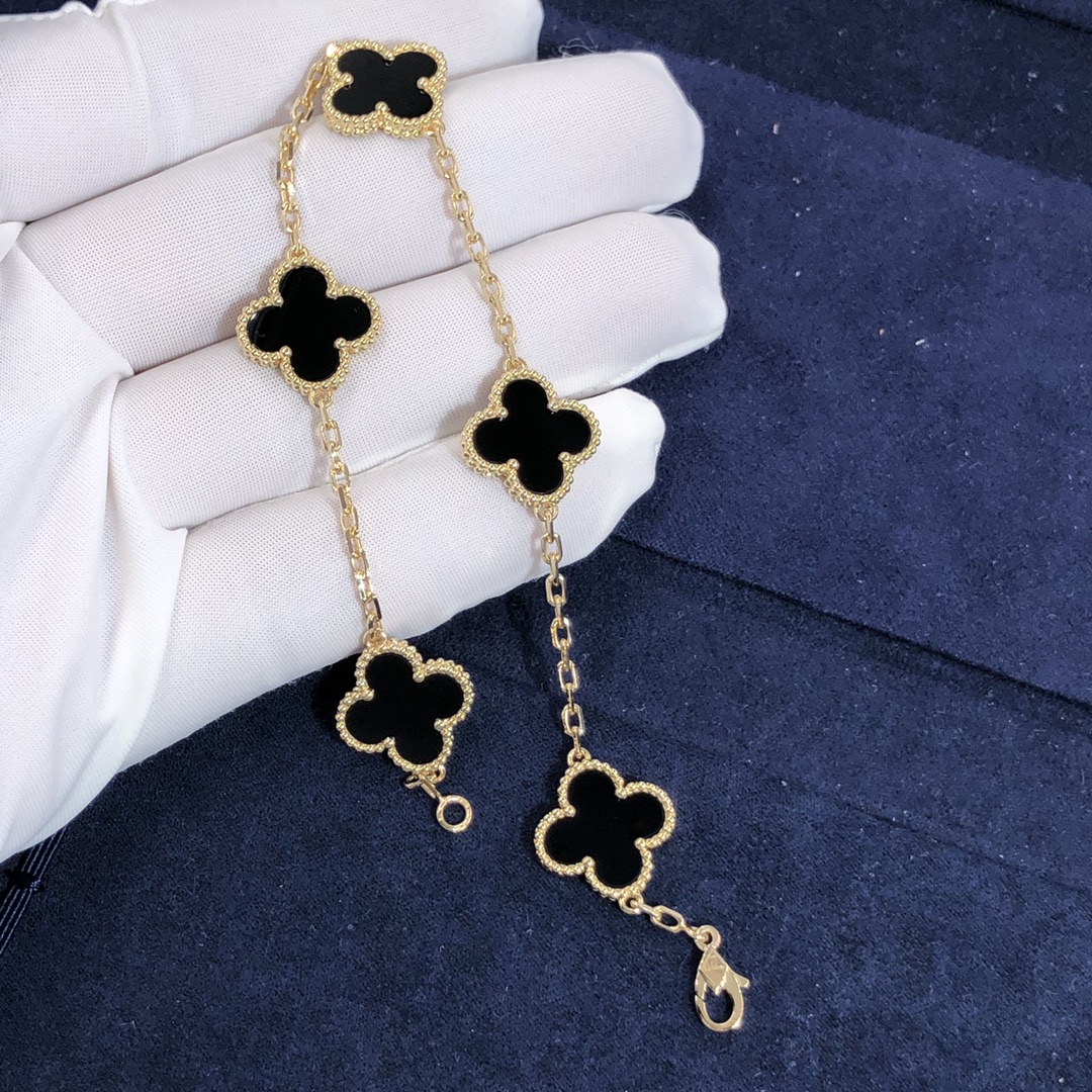 Van Cleef & Arpels Vintage Alhambra 5 Bracelet Motifs en or jaune 18 carats avec onyx