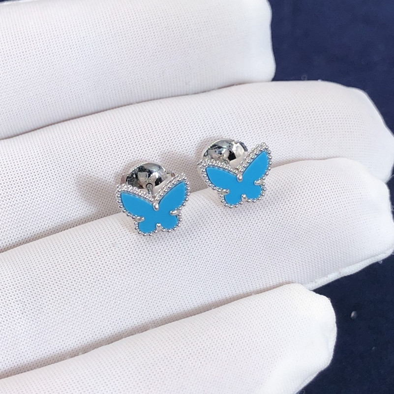 Van Cleef & Arpels Sweet Alhambra Butterfly Earstuds sur mesure en or blanc 18 carats et turquoise