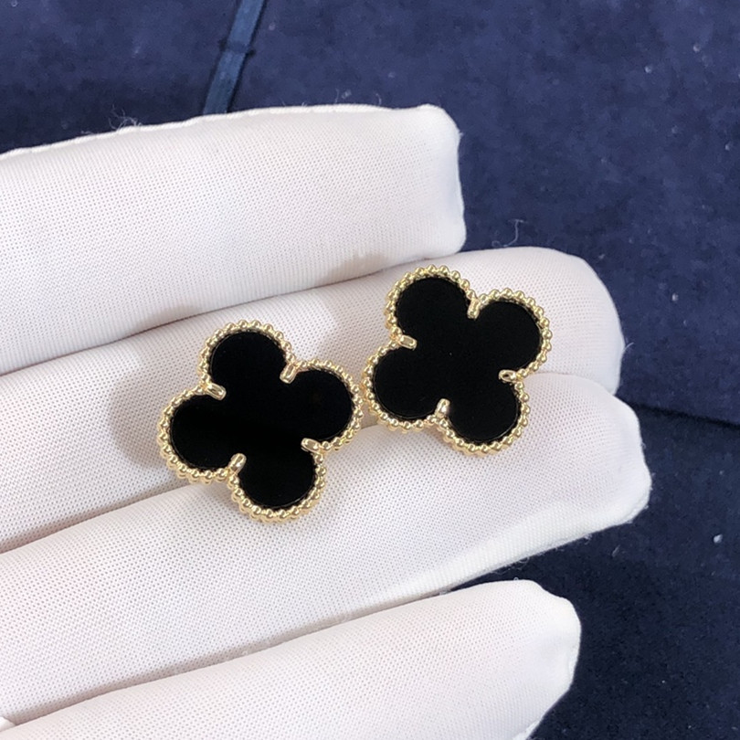 Van Cleef sur mesure & Oreillettes Arpels Sweet Alhambra en or jaune 18 carats et onyx