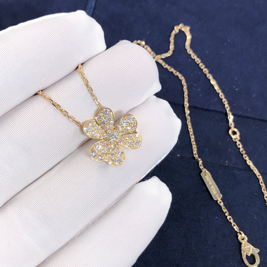 فان كليف & قلادة Arpels Frivole مصنوعة خصيصًا من الذهب الأصفر عيار 18 قيراطًا والألماس المستدير,نموذج صغير