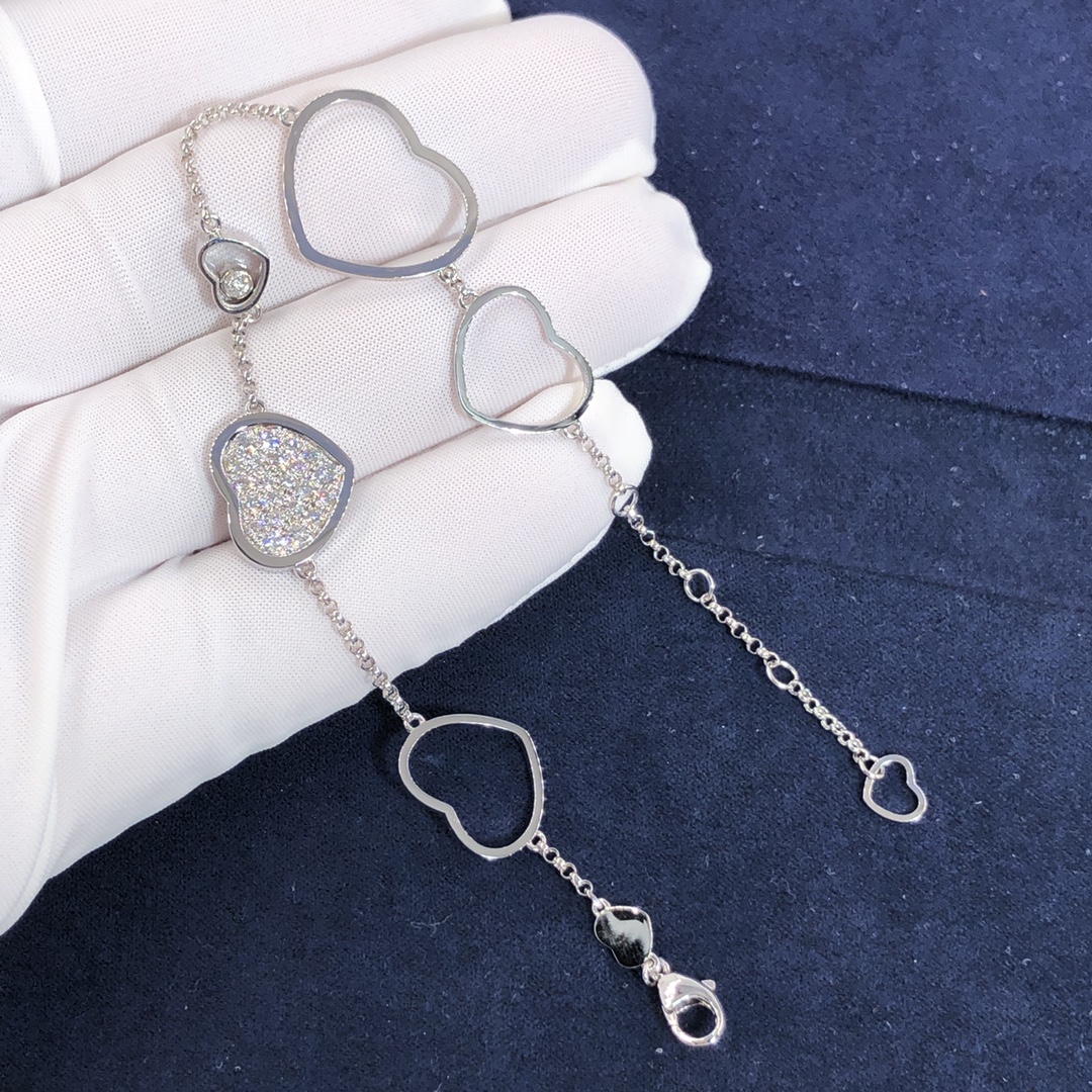 Bracelet Chopard Happy Hearts sur mesure en or blanc 18 carats avec pierres précieuses et diamants