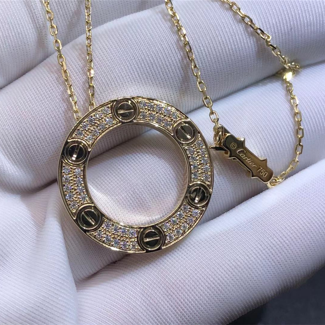 Collier Love Cartier sur mesure en or jaune massif 18 carats avec pavé de diamants